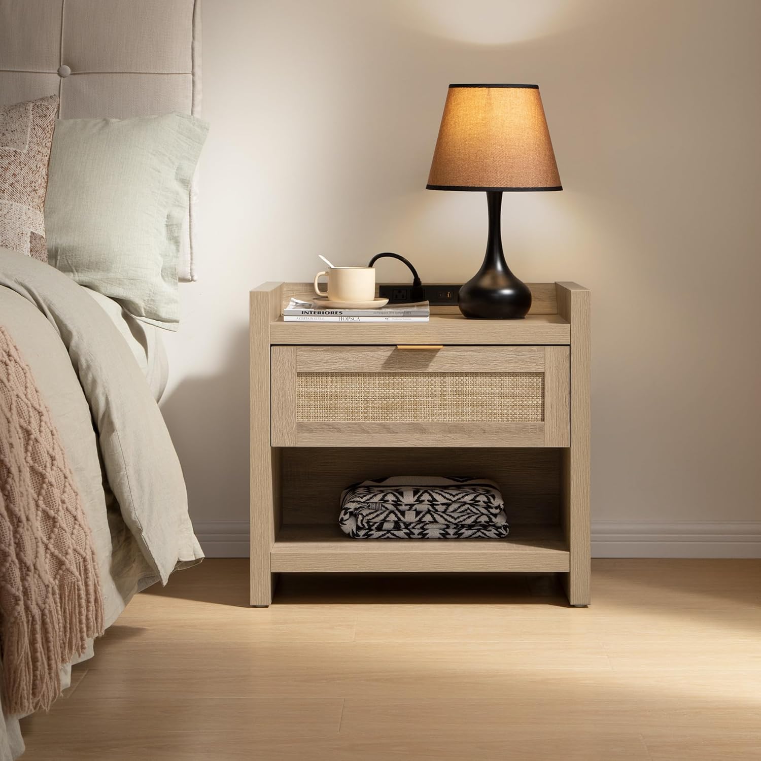 Savanna Rattan Nightstand with Drawer