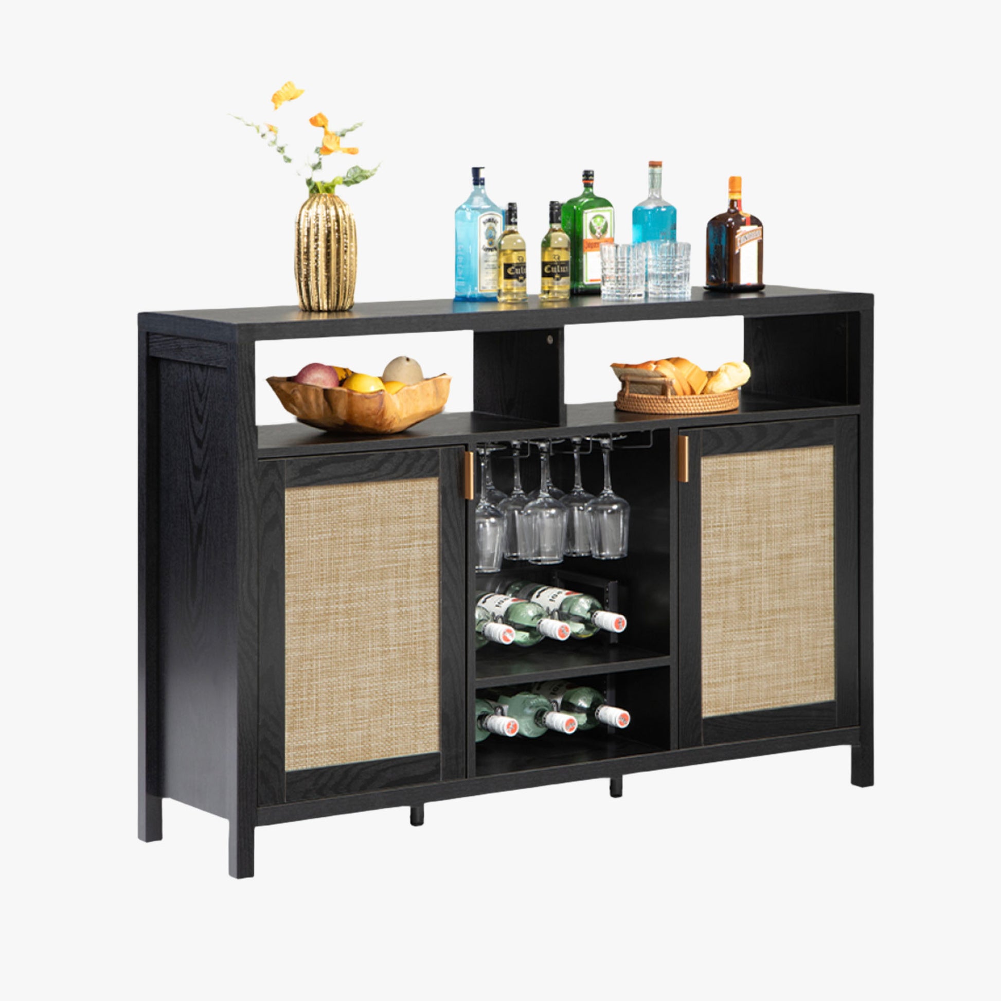 Savanna Black Bar Cabinet with Glass Holder