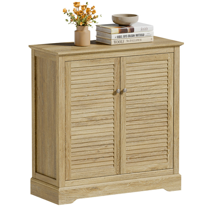 Sideboard Buffet Credenza Cabinet - Farmhouse Coffee Bar Cabinet with Storage, Shutter Decorated Doors and Adjustable Shelf, Accent Buffet Storage Cabinet for Dining Room, Entryway
