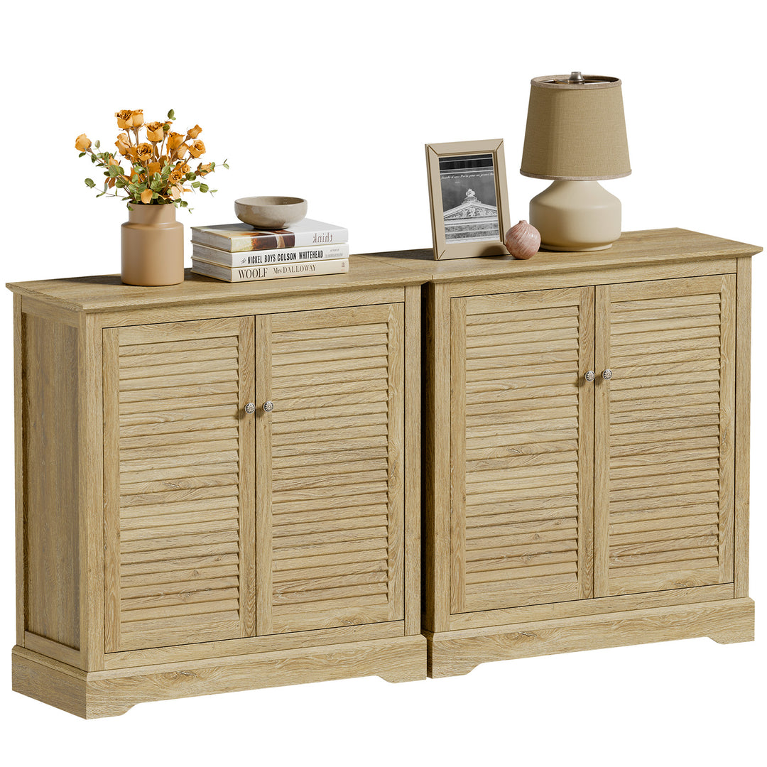 Sideboard Buffet Credenza Cabinet - Farmhouse Coffee Bar Cabinet with Storage, Shutter Decorated Doors and Adjustable Shelf, Accent Buffet Storage Cabinet for Dining Room, Entryway