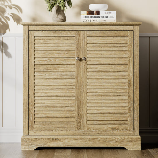 Sideboard Buffet Credenza Cabinet - Farmhouse Coffee Bar Cabinet with Storage, Shutter Decorated Doors and Adjustable Shelf, Accent Buffet Storage Cabinet for Dining Room, Entryway