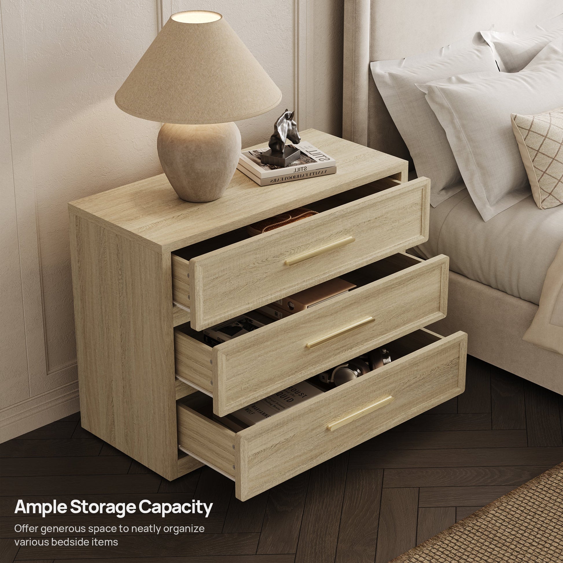 Crescent Nightstand, 3 Drawers