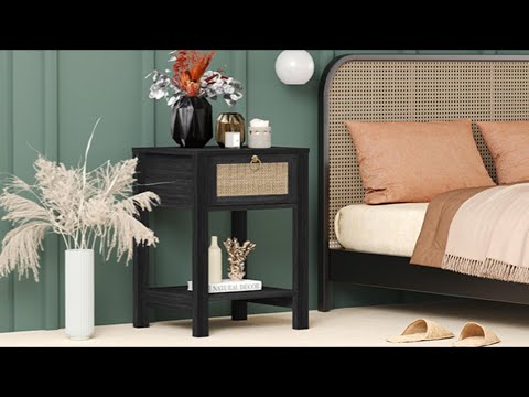 Savanna Rattan Nightstand with Storage Shelf