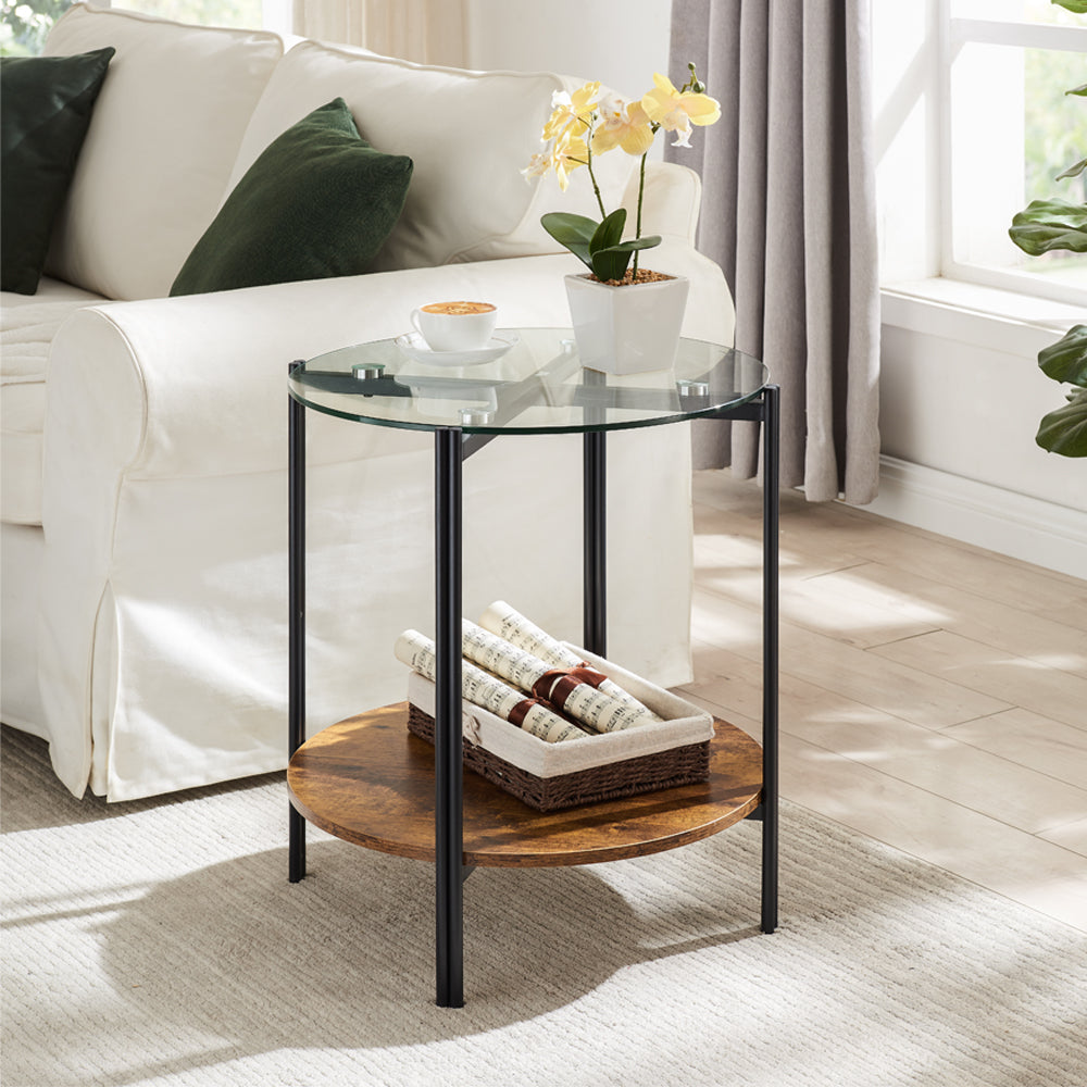 2-Layer Nightstand End Table Side Table Sofa Couch Table with Storage Shelf Round Small Table