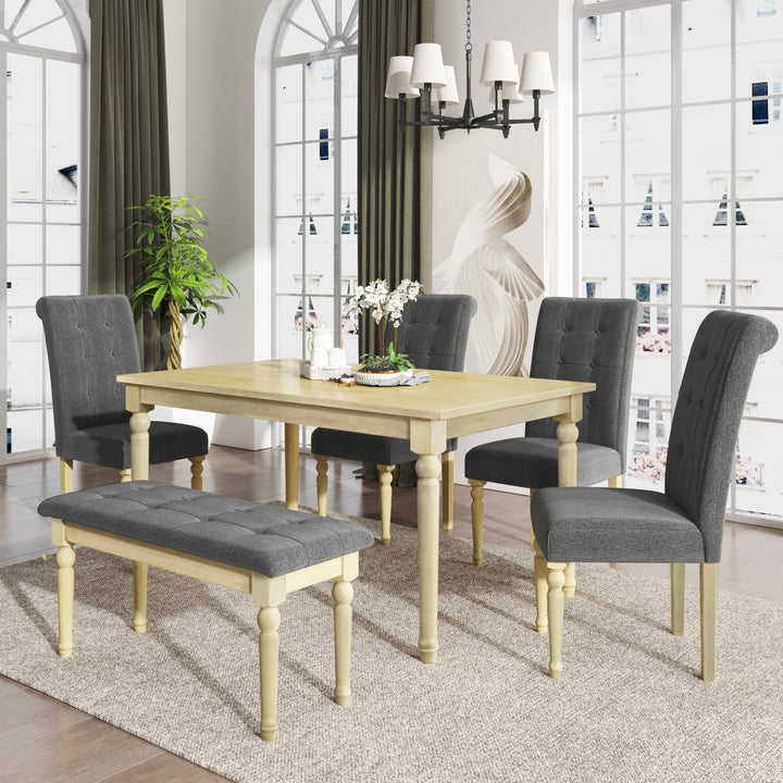 6Pieces Dining Table Set:1 Bench,1 Kitchen Table and 4 Dining Chairs