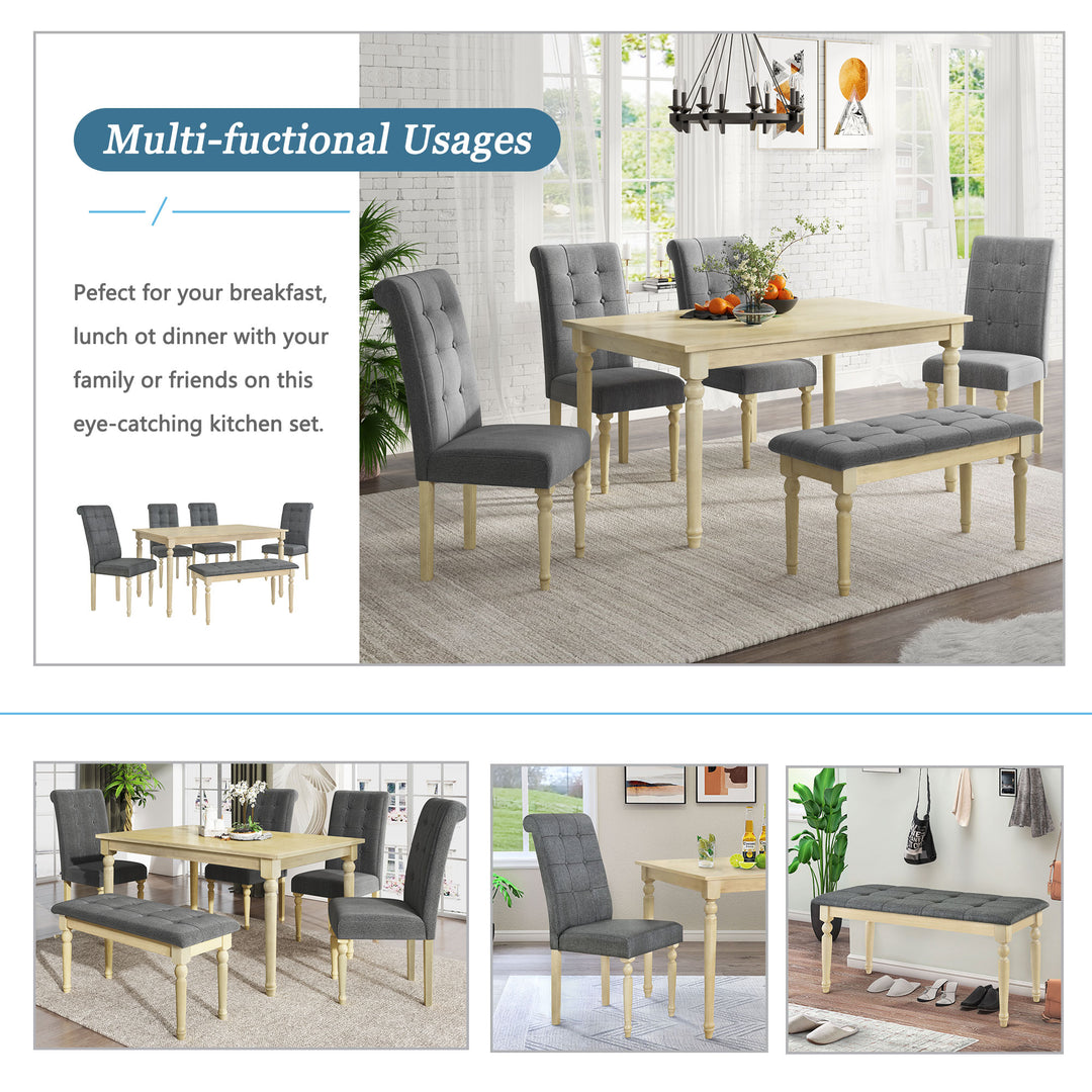 6Pieces Dining Table Set:1 Bench,1 Kitchen Table and 4 Dining Chairs