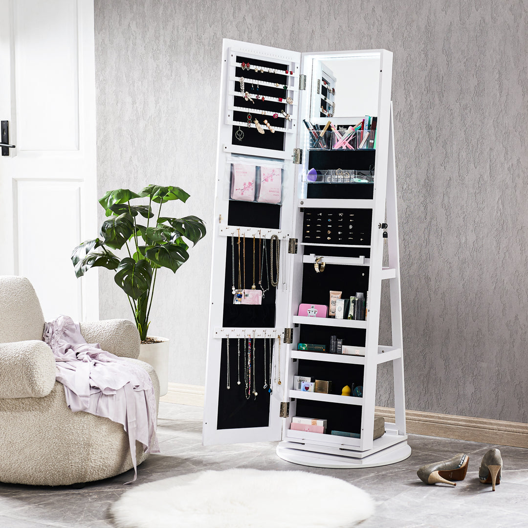 Full Length Mirror with Jewelry Storage,White