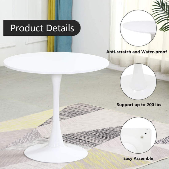 Dinning Room Table For 2-4 Seater Round Top White Table