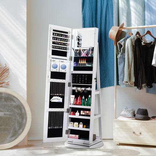 White Full Length Mirror with Jewelry Storage