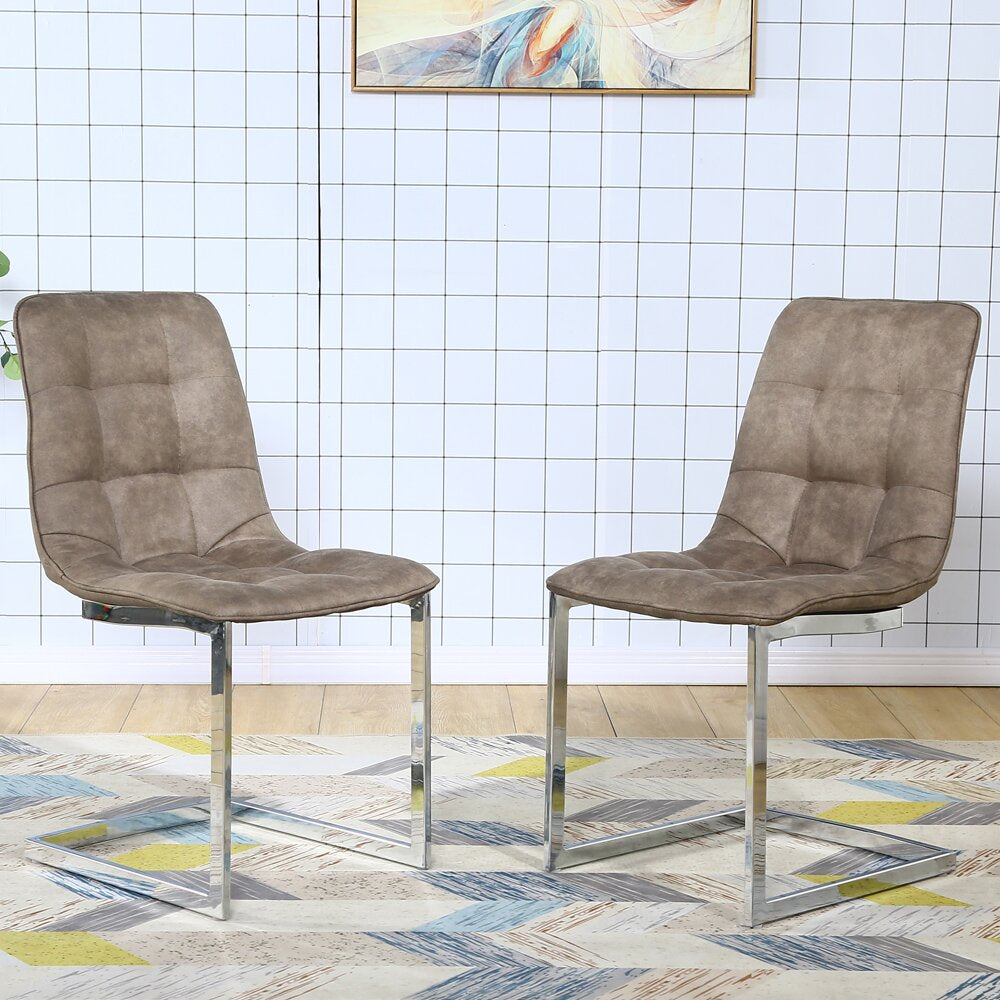 Modern Dining Room Chairs Set of 2,Indoor Kitchen Chairs with Comfortable Micro-Suede Fabric Padded Seat, High Back and Sturdy Chrome Metal Legs for Kitchen,Dining, Living Room(2 Slay Grey Chairs)