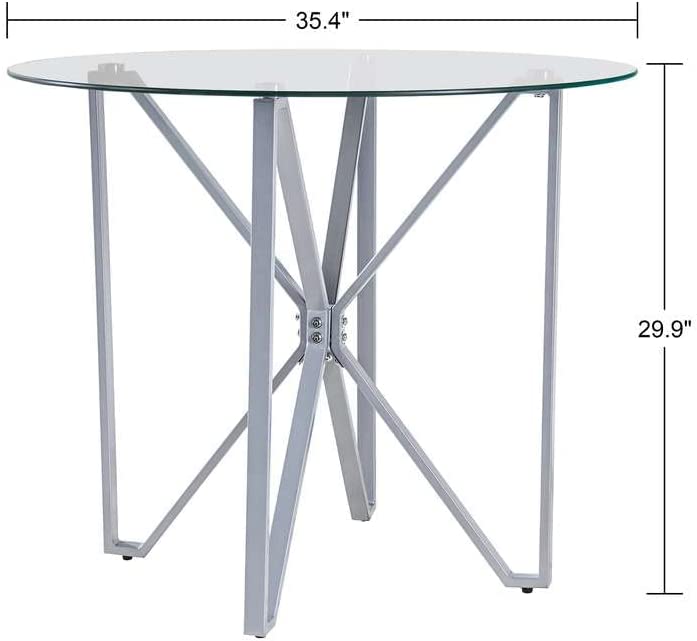 Round Glass Dining Table,Dinner Kitchen Table Dining Room Table Modern Leisure Coffee Table with Metal Frame for Dining Room/Office/Conference 2 to 4 People
