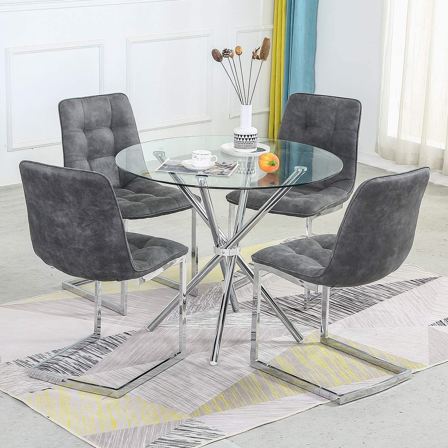 Grey suede dining online room chairs