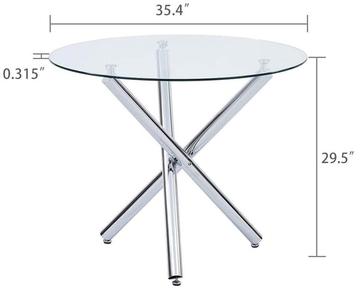 3/5 Pieces Dining Table Set, Modern Kitchen Table and Chairs for 2 Person, Round Dining Room Table Set with Clear Tempered Glass Top, Dining Set for Dining Room Kitchen (Table + 2/4 White Chairs)