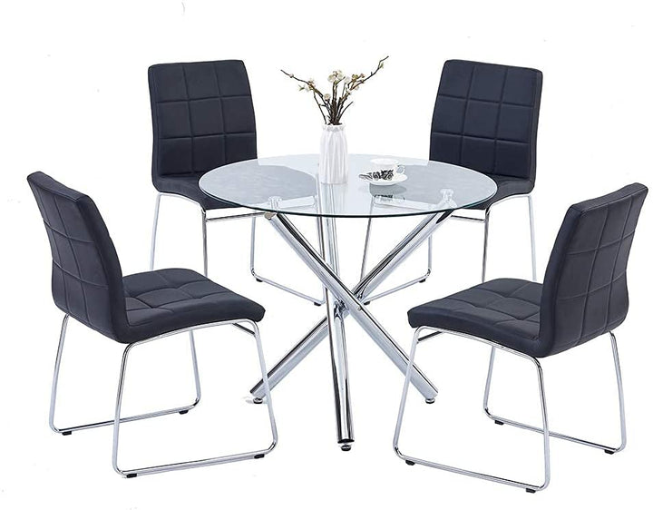 3/5Piece Round Dining Table Set for 2/4, Modern Kitchen Table and Chairs for 2/4Person,Dining Room Table Set with Clear Tempered Glass Top, Dining Set for Dining Room Kitchen (Table + 2/4Black Chairs)
