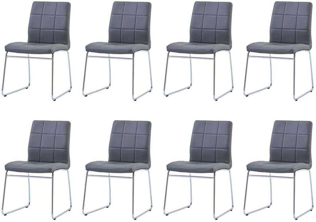 Dining Chair FU Leather 8Pieces Grey