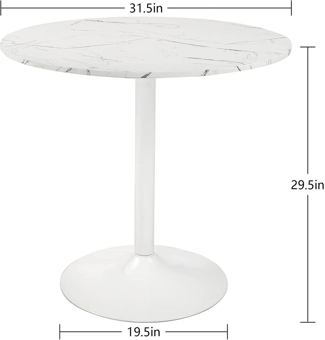 Round Dining Table 32" Mid-Century Modern Round Dining Table Kitchen Table with Marble Top and White Metal Base Marble Bistro Table Round Leisure Coffee Table for Office Dining Room