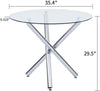 Modern Round Glass Dining Table Set for 2/4 Chairs, Kitchen Table with 3 Chrome Legs, Glass Top + 2 White Faux Leather Dining Chairs, Dining Room Table and Chairs Set for Home Small Space