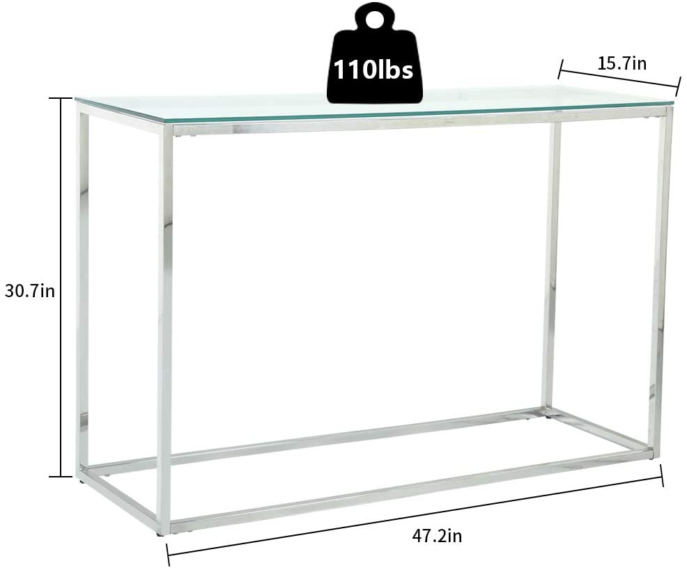 Chrome Metal Frame Hallway Table with Glass Top - Sicotas