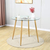 Round Glass Top and Metal Wooden Legs Dining Table