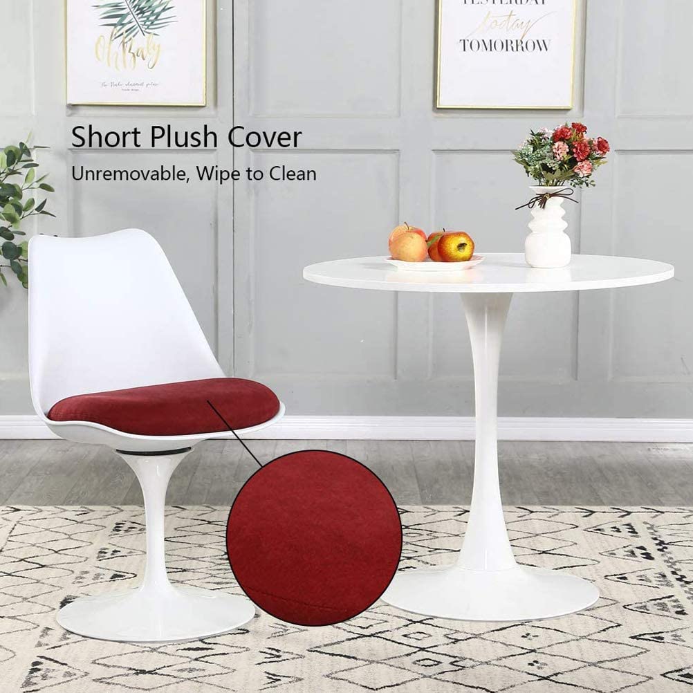 3 Pieces Dining Table Set, Mid-Century Modern Tulip MDF Dining Room Table and 360°Swivel Fabric Upholstered Chairs for 2 Person,Kitchen Table and Chairs for Home,Office(1White Table + 2 Red Chairs)