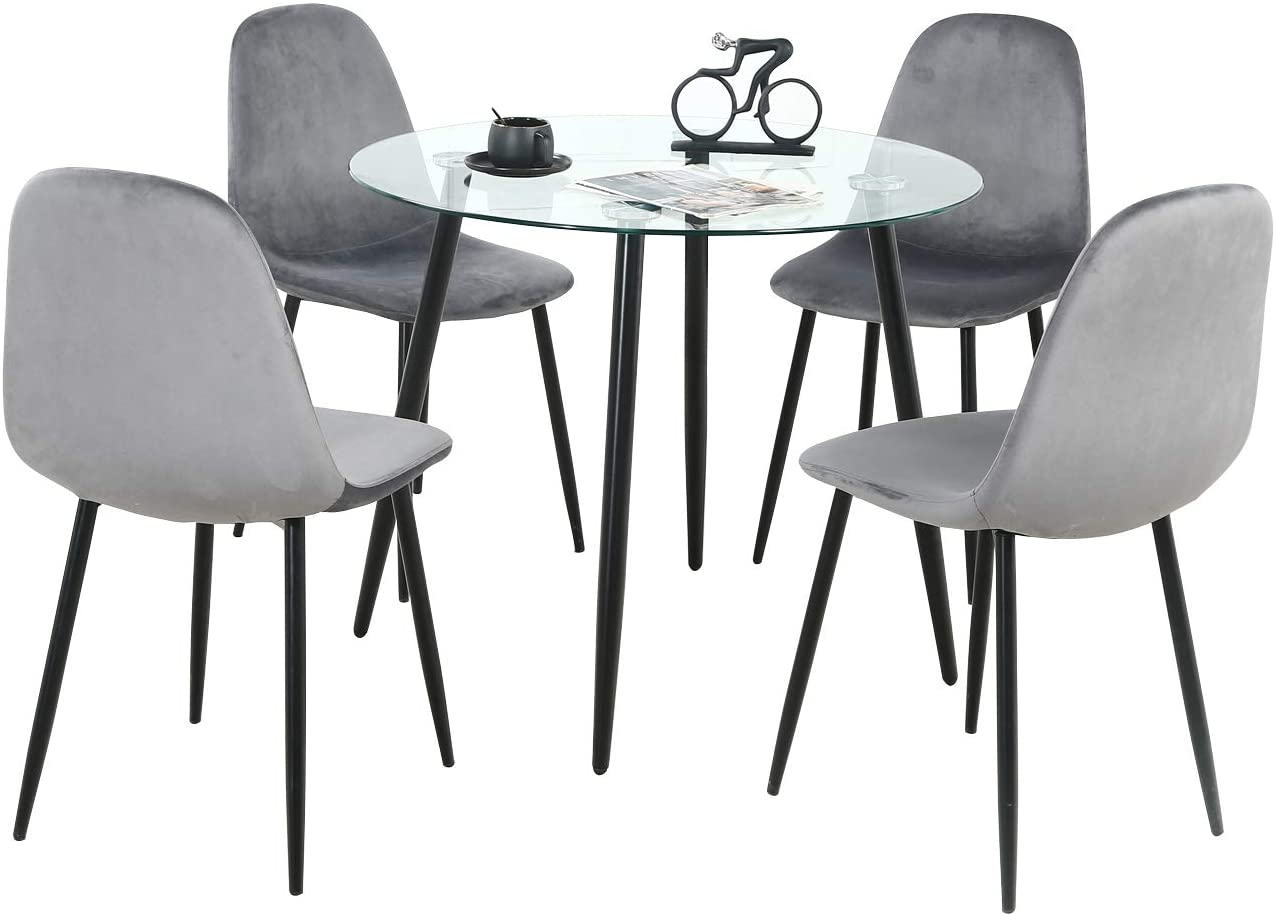 Dining Table Set of 5- 1 Coffee Table and 4 Velvet Kitchen Chair