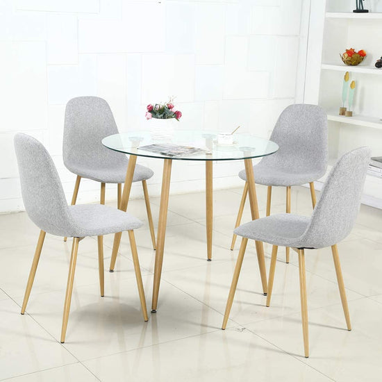 Round Glass Top and Metal Wooden Legs Dining Table