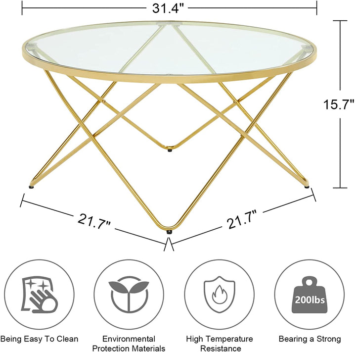 Modern Round Glass Coffee Table, 31.4" Tempered Glass Top, Sturdy Chrome Legs, Adjustable Foot Pads, Accent Side Sofa Table for Living Room, Dining Room,Tea, Home,Bedroom or Coffee bar.