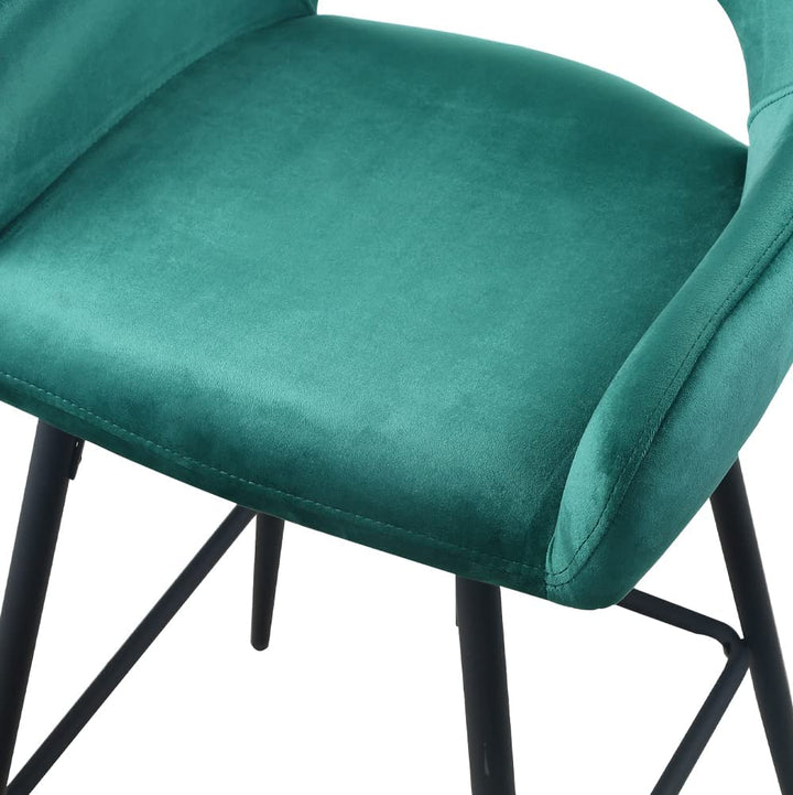Modern Velvet Counter Stool,Bar Stools Set of 2,Bar Height Chairs 39 inches with Hollow Back,Arm,Footrest,Comfy Barstools for Pub Coffee Home Kitchen(Green)