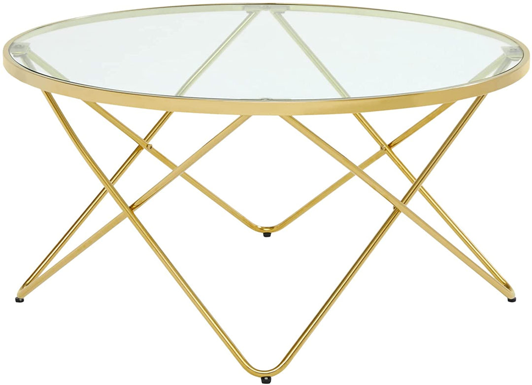 Modern Round Glass Coffee Table, 31.4" Tempered Glass Top, Sturdy Chrome Legs, Adjustable Foot Pads, Accent Side Sofa Table for Living Room, Dining Room,Tea, Home,Bedroom or Coffee bar.