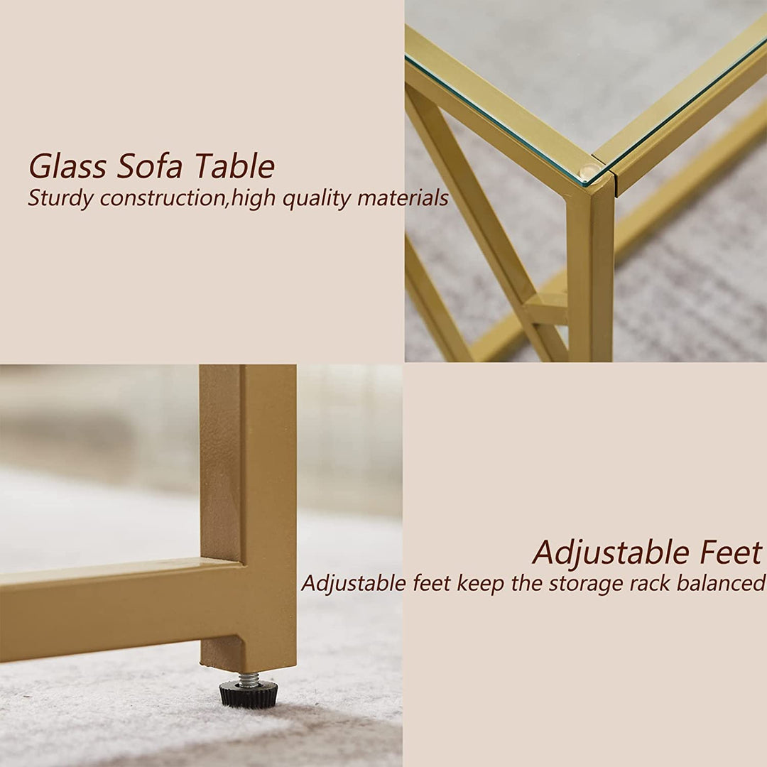 Glass Coffee Table, Rectangle Table Narrow Table Gold Dining Table Tea Table Geometric Metal Accent Furniture for Living Room,Home Office, Garage, and Bedroom(Gold Coffee Table)