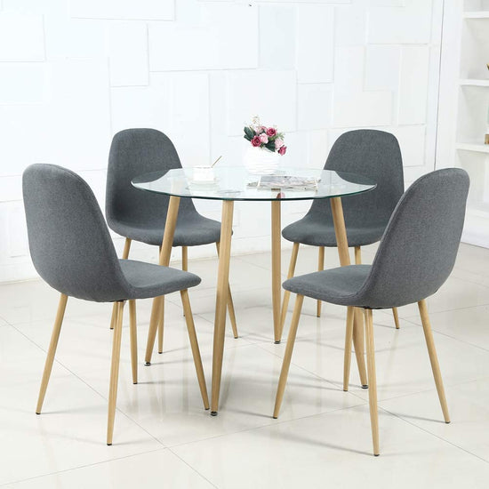 Round Glass Top and Metal Wooden Legs Dining Table