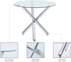 Modern Round Glass Dining Table Set for 2/4 Chairs, Kitchen Table with 3 Chrome Legs, Glass Top + 2 White Faux Leather Dining Chairs, Dining Room Table and Chairs Set for Home Small Space