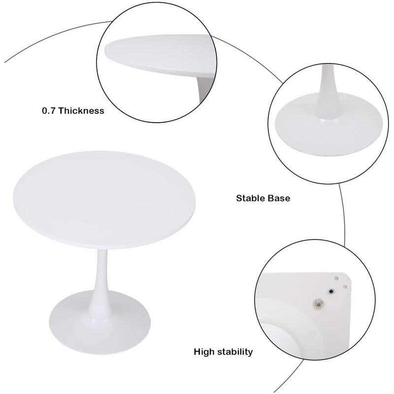 Dinning Room Table For 2-4 Seater Round Top White Table