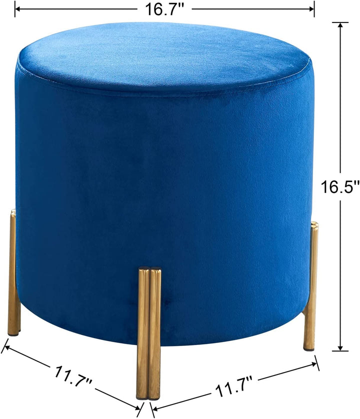 Velvet Round Ottoman with Gold Metal Legs, Gray Foot Rest Stools Ottoman for Living Room/Bedroom