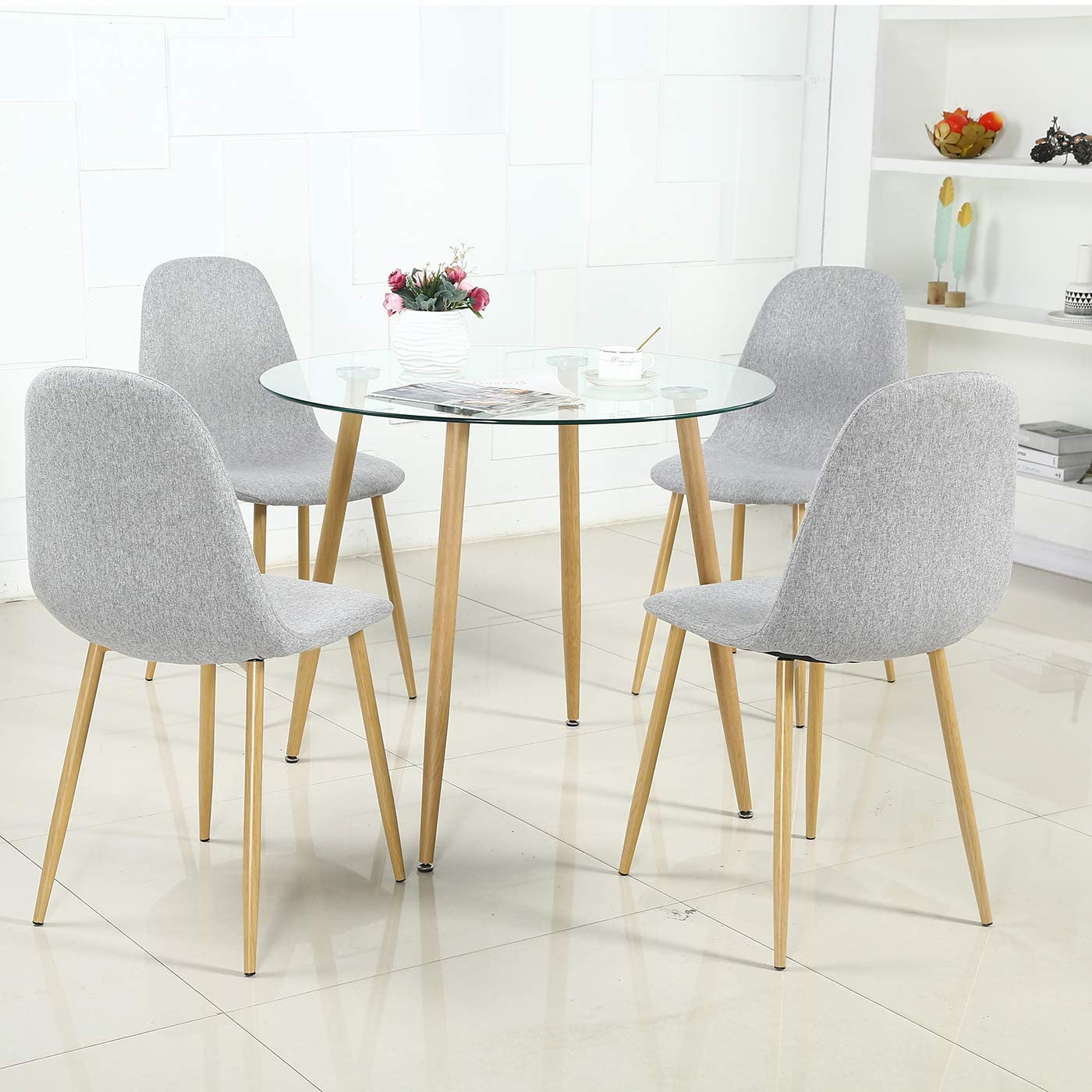 Round glass kitchen discount table set for 4