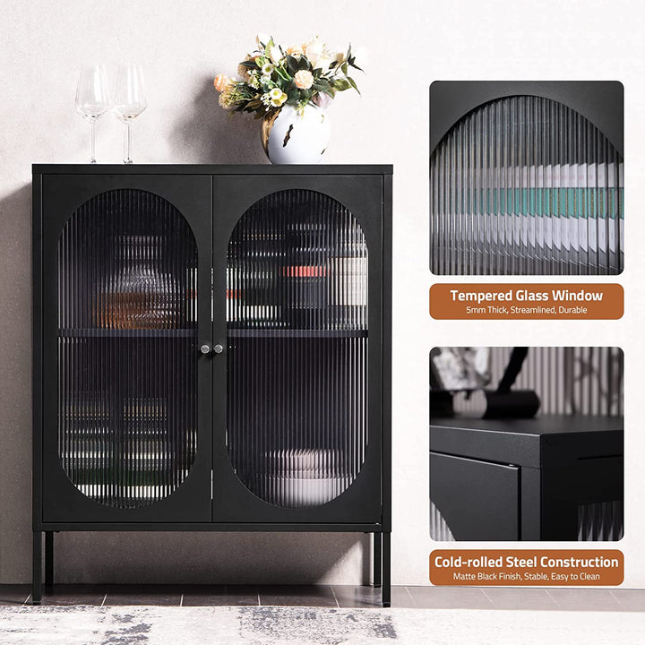 Accent Buffet Storage Cabinet with Glass Doors, Free Standing Cabinet with Tempered glass window