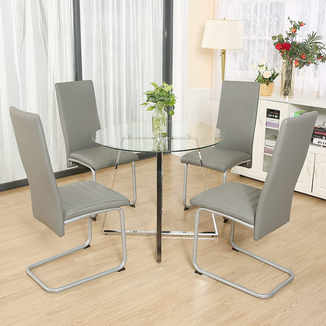 Dining Chairs Set of 4 Modern PU Faux Leather Dining Chair Grey