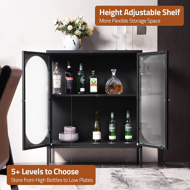 Accent Buffet Storage Cabinet with Glass Doors, Free Standing Cabinet with adjustable shelf-5 levels