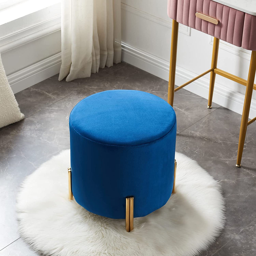 Velvet Round Ottoman with Gold Metal Legs, Gray Foot Rest Stools Ottoman for Living Room/Bedroom