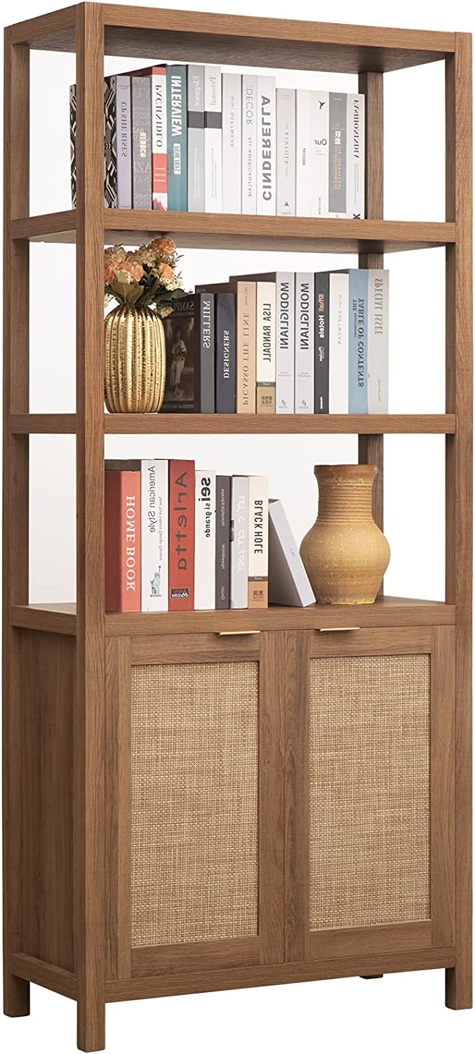5-Tier Bookcase,  Rattan,Oak Color