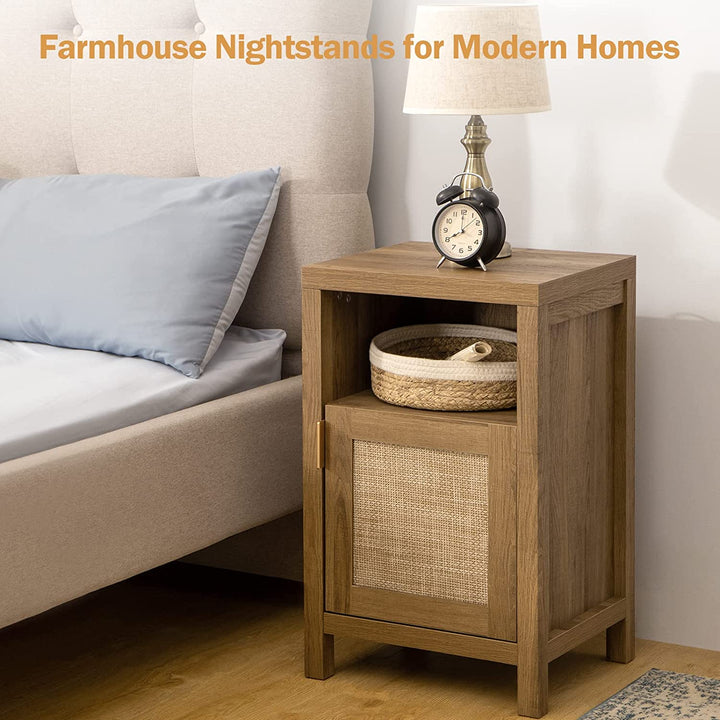 Rattan Nightstands with Drawer,Boho Style