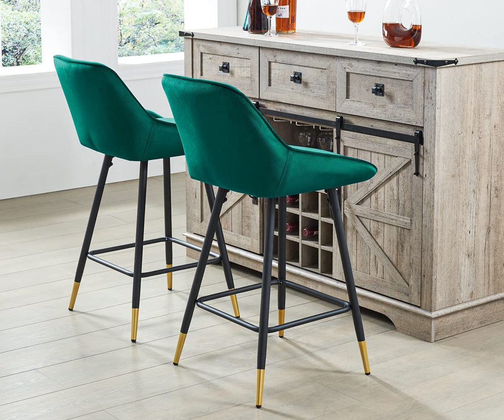 BarStools,Set of 2, Modern Velvet Low Back,Bar Chairs with Foot Bar for Kitchen Counter,Cafe Dinner,Pub，bar, cafe, restaurant, counter, dining room or any other occasions