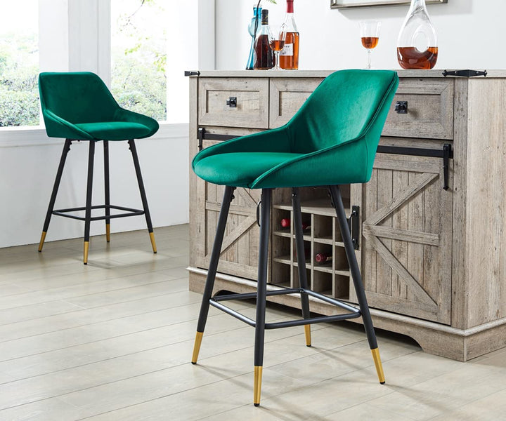BarStools,Set of 2, Modern Velvet Low Back,Bar Chairs with Foot Bar for Kitchen Counter,Cafe Dinner,Pub，bar, cafe, restaurant, counter, dining room or any other occasions