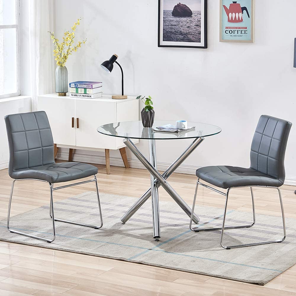 Dining Chair FU Leather 2Pieces Grey