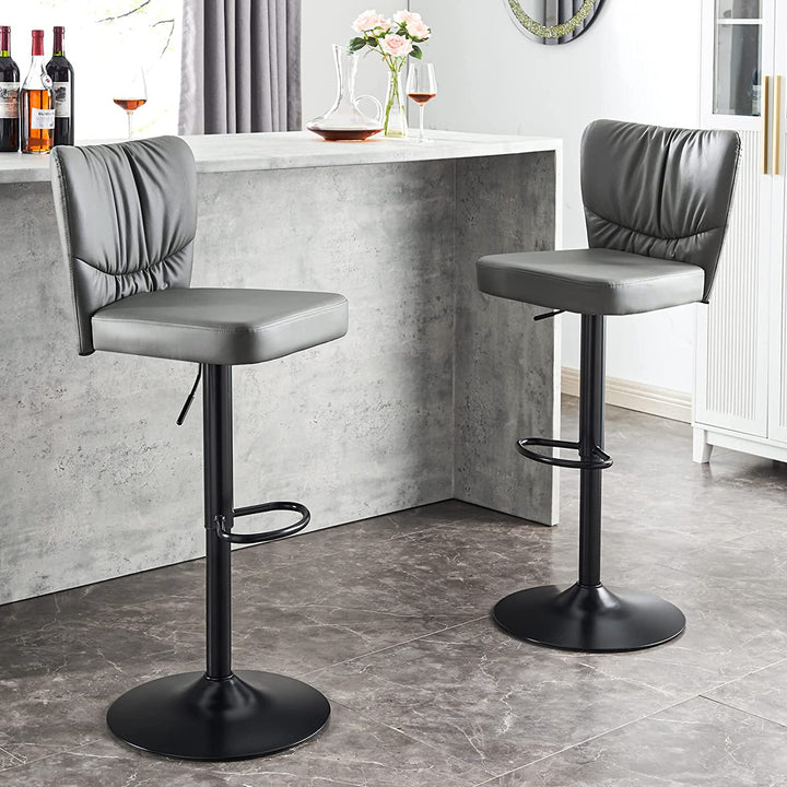 Modern Bar Stools Set of 2, Adjustable 360°Swivel Bar Chairs with Thicker PU Leather Cushion, Sturdy Chrome Frame, Kitchen Counter Height Bar Stool Extra Height for Island Pub Cafe Dining(Grey)