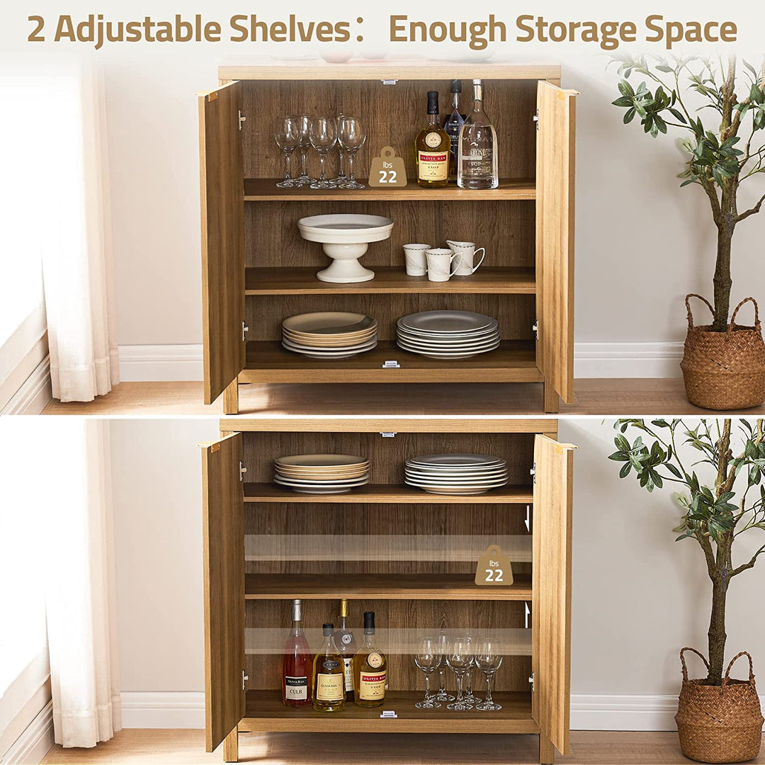  Rattan Sideboard Buffet Cabinet-2 adjustable shelves
