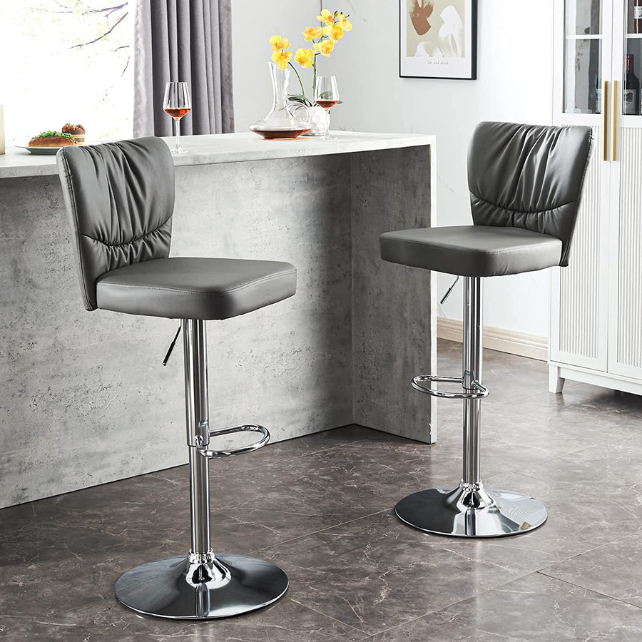Counter Height Bar Stools Set of 2/4, Adjustable 360°Swivel Bar Chairs with Thicker PU Leather Cushion, Sturdy Metal Frame, Kitchen Counter Bar Stool Extra Height for Island Pub Cafe Dining