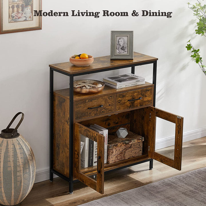 Cupboard Console Table with Glass Doors