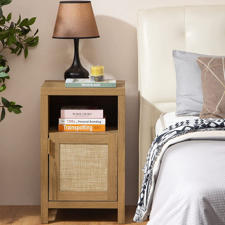 Rattan Nightstands with Drawer,Boho Style