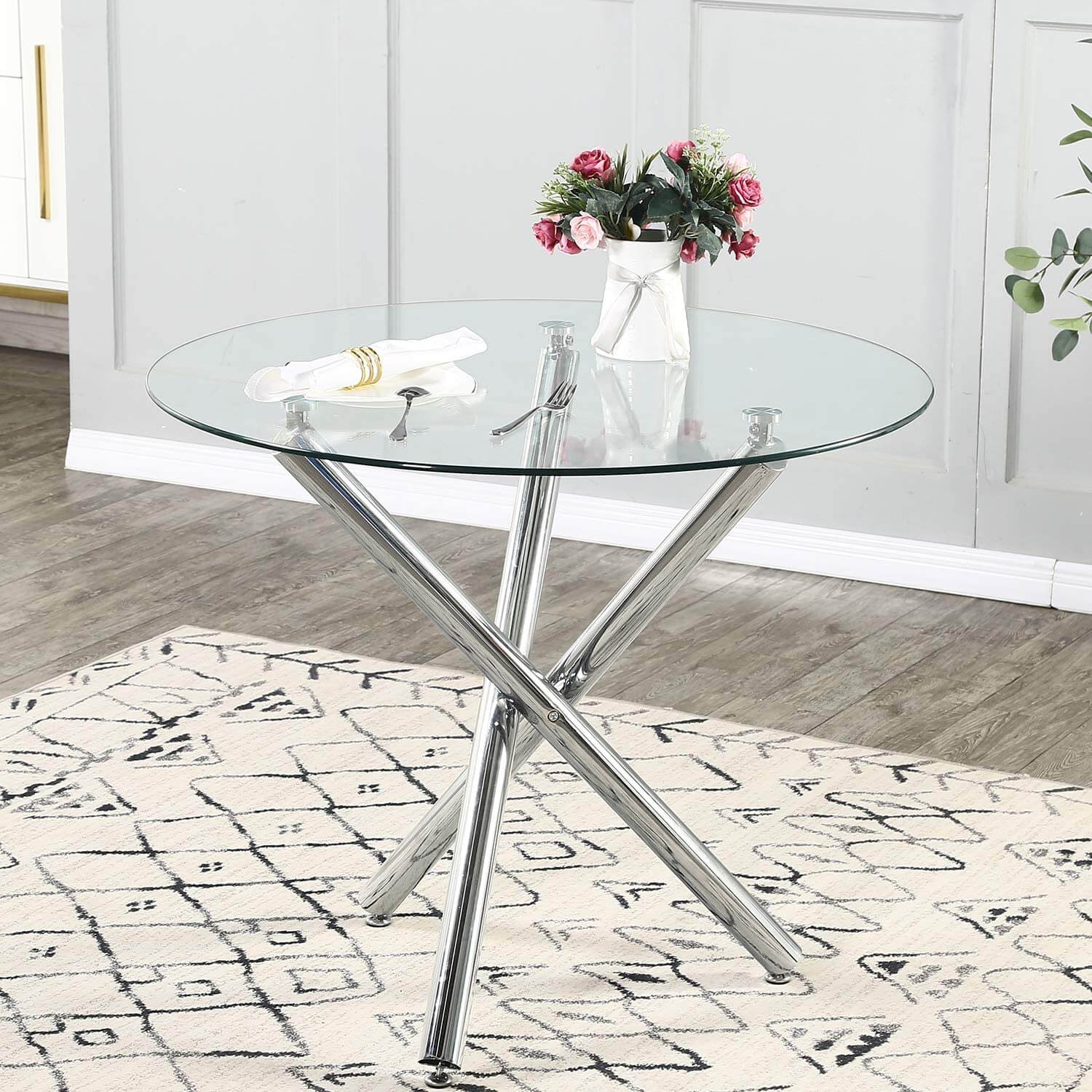 Modern Sets Glass Office Table Round and Dining Arched Chair Sicotas